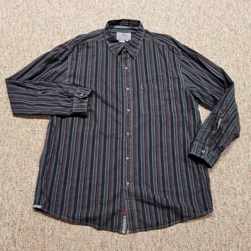 The Territory Ahead Shirt Mens XL Black Brown Striped Long Sleeve Button Up